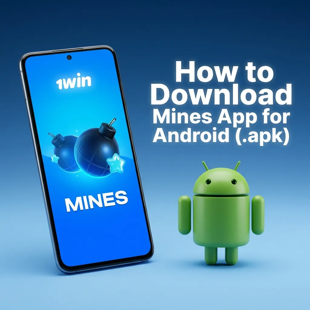 Android phone showing Mines app installation steps with apk file download process — 1win Mines in India