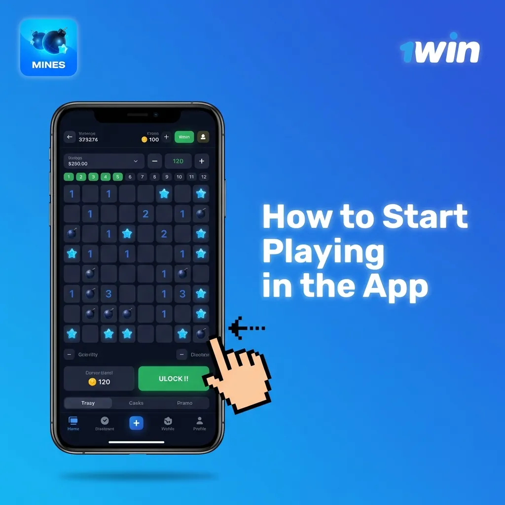 Step-by-step guide showing how to register, deposit, verify, and launch the Mines game in a mobile casino app — 1win Mines in India