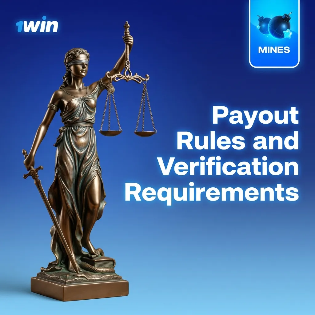 Document showing verification steps including identity upload, payment matching, and wagering requirements for payouts — 1win Mines in India